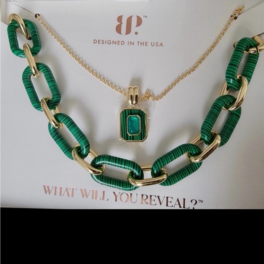 BP Emerald Green and Gold Chain Necklace
